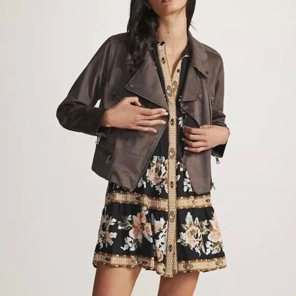 Anthropologie Hutch 3X Faux Suede Moto Jacket Coat Motorcycle Mocha Gray New - Picture 4 of 10